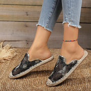 Linen Woven Flat Slippers – Round Toe Casual Slide