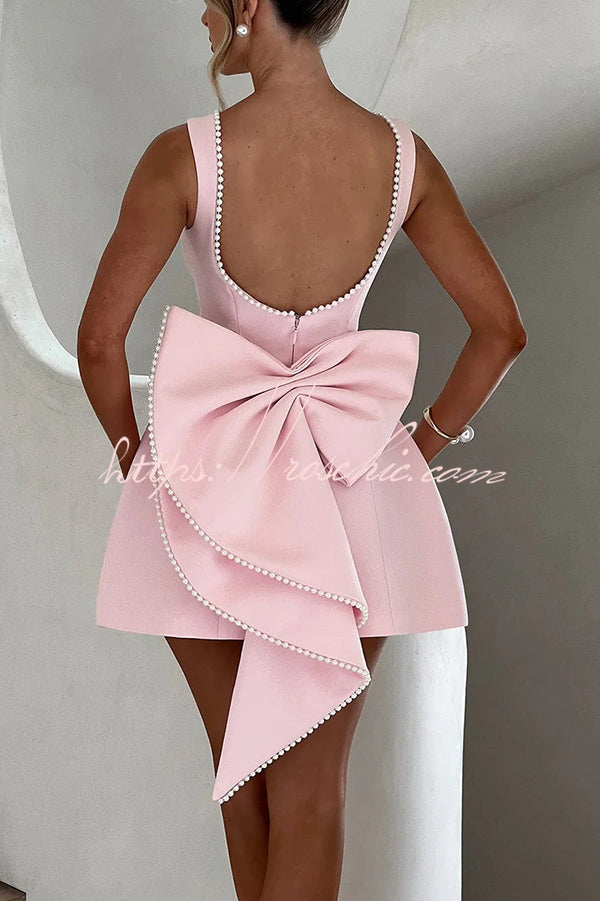 Pearl Bow Mini Dress – Sleeveless Slim-Fit Party Dress