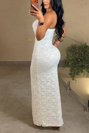 Lace Sleeveless Off-Shoulder Maxi Dress with Slit