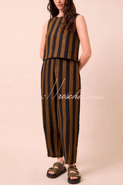 Striped Sleeveless Top & Wide-Leg Pants Set – Loose Fit