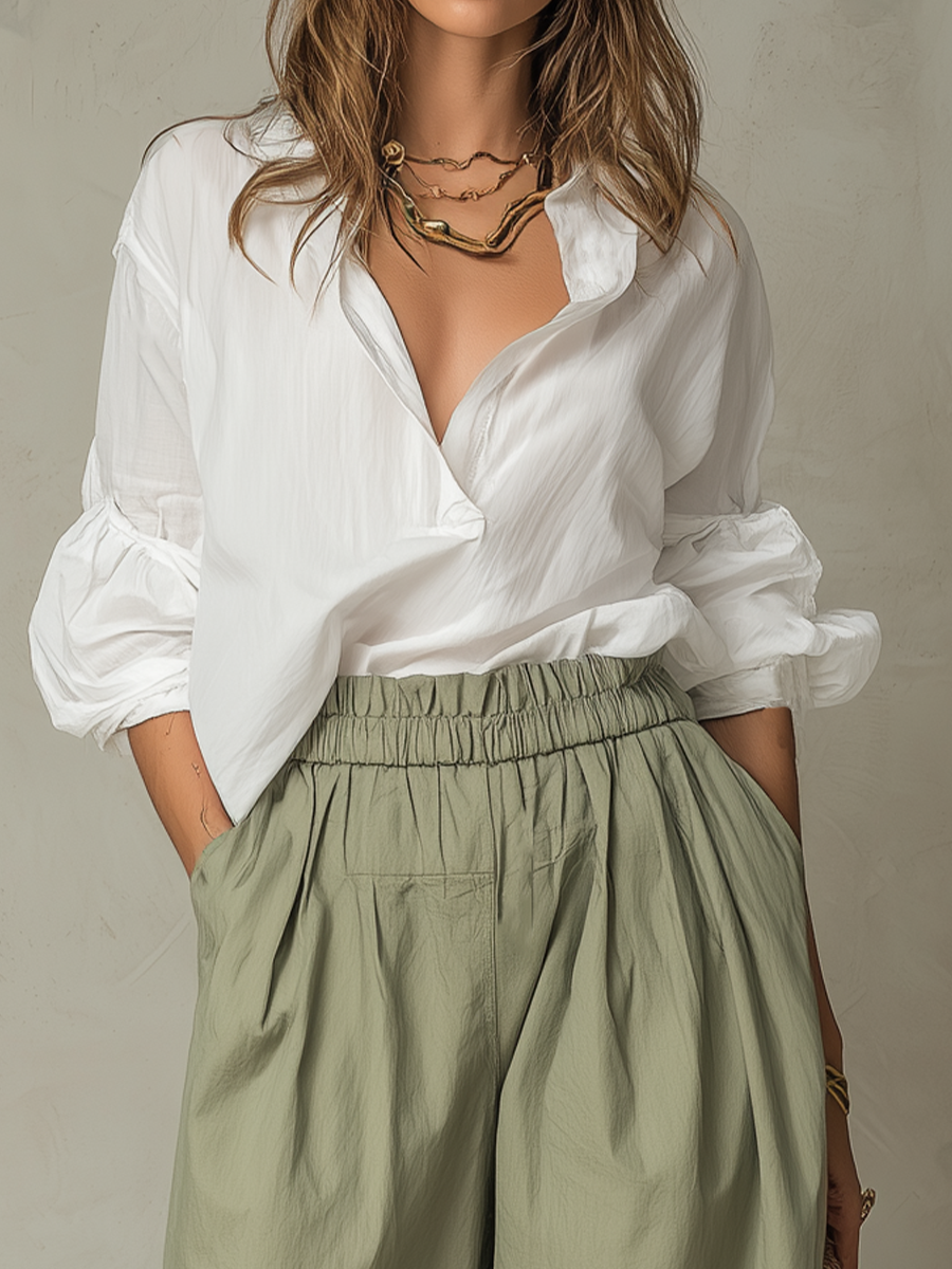 Wide-Leg Pants Set with Relaxed Fit Top