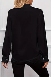 Ruffled Tiered Lapel Long-Sleeve Blouse | Loose Fit Office Top