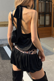 Leopard Print Halter Neck Backless Mini Dress