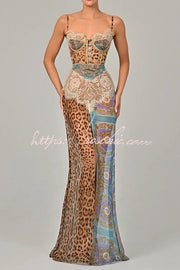 Chiffon Leopard Print Maxi Dress with High Slit