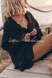 Linen Blend Oversized Long Sleeve Shirt with Pockets