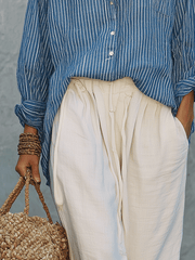 Blue Stripe Long Sleeve Blouse – Relaxed Bohemian Fit