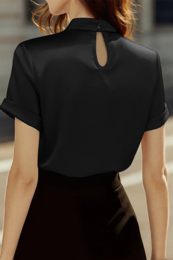 Chemise à manches courtes ajourée en satin – Haut de bureau coupe ample