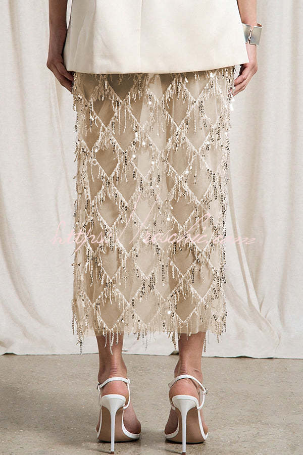 Sequin Mesh Tassel Midi Skirt – Party & Vacation Style