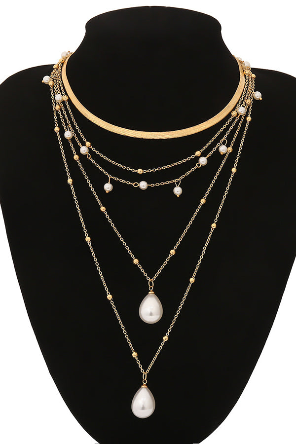 Vintage Imitation Pearl Necklace with Gold Chain