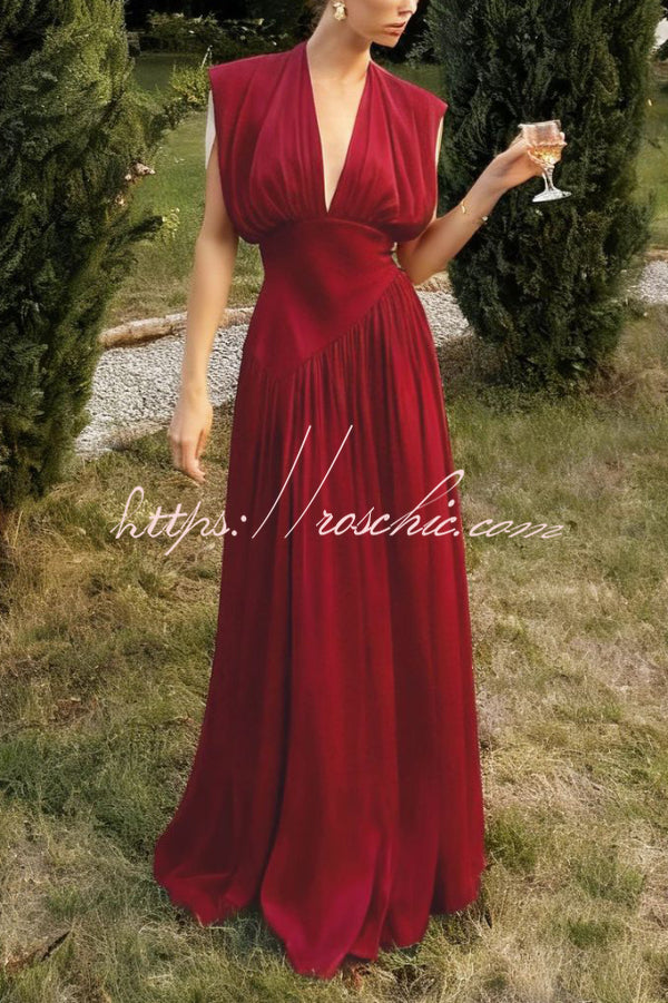 Women's V-Neck Sleeveless Maxi Dress with High Slit