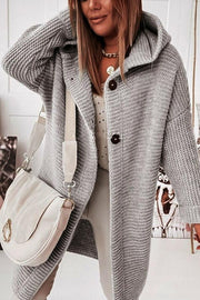 Hooded Cardigan with Coffee Button-Down Detail