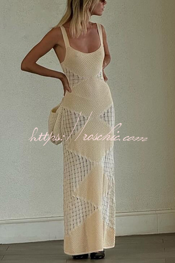 Knitted Argyle Backless Maxi Dress – Slim Fit Sleeveless