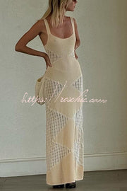 Knitted Argyle Backless Maxi Dress – Slim Fit Sleeveless