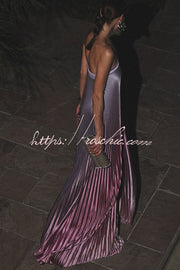 Satin Pleated Strapless Maxi Dress – A-Line Gown