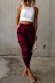 Satin High Waist Joggers with Pockets – Ankle Length