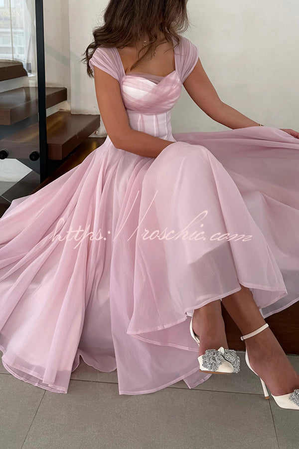 Sleeveless Square-Neck Tulle Maxi Dress for Parties