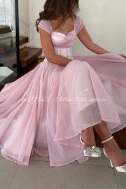 Sleeveless Square-Neck Tulle Maxi Dress for Parties