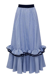 Striped Ruffle Trim Maxi Skirt – Loose Fit Vacation Style