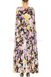 Floral Print High Low Cape Maxi Dress for Party & Vacation