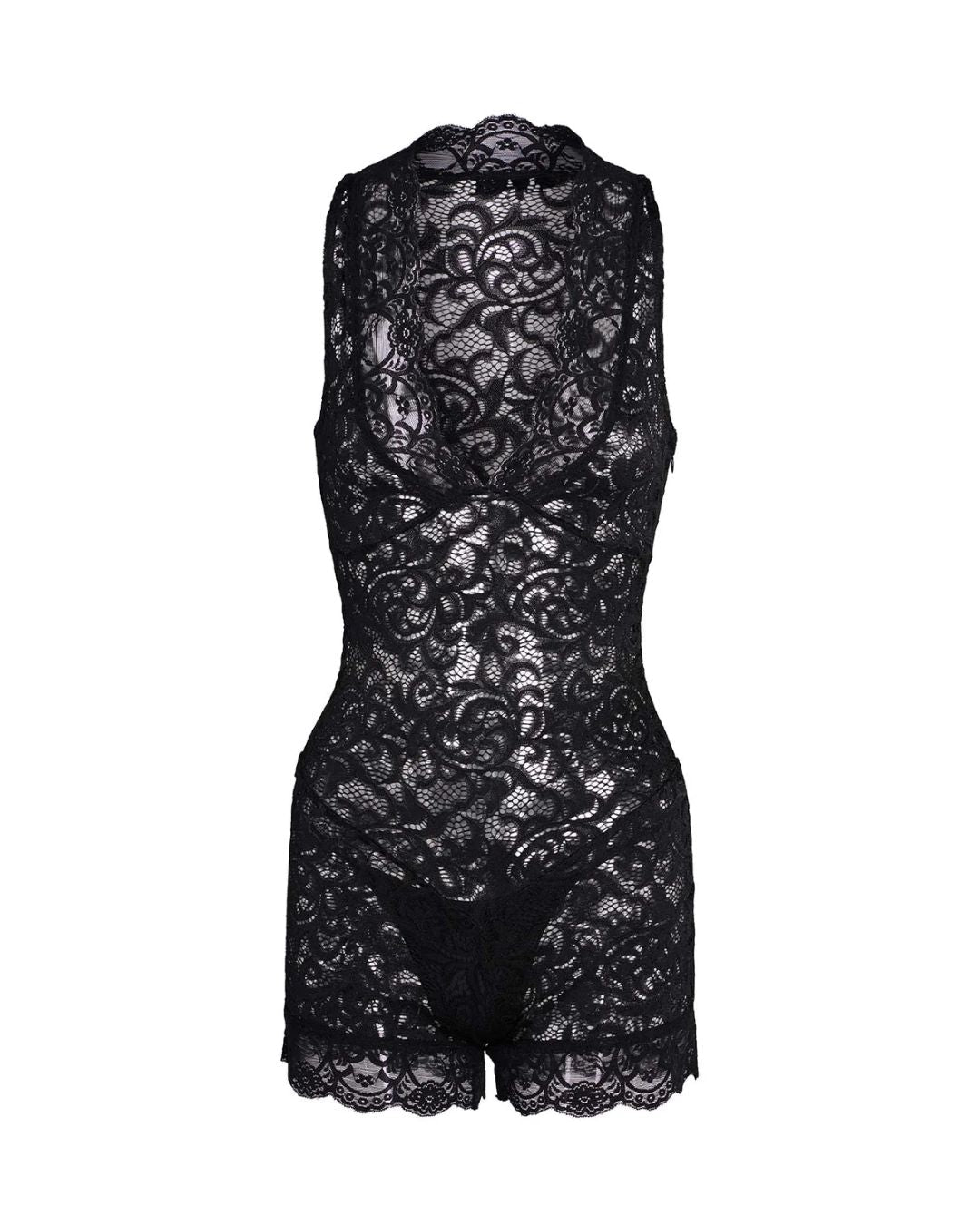 Floral Lace Lingerie Romper – Deep-V Halter Boyleg Bodysuit