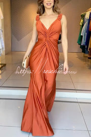 Satin Knot-Strap Sleeveless Maxi Dress with Side Slit