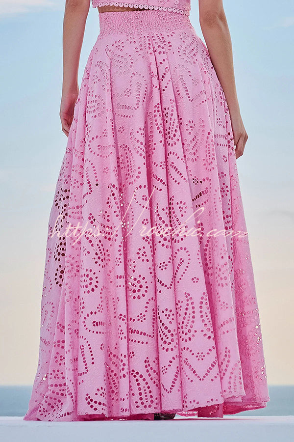 Embroidered Lace High-Rise Maxi Skirt with Pockets
