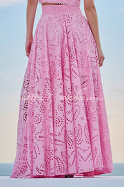 Embroidered Lace High-Rise Maxi Skirt with Pockets