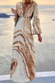 Marble Print Sequin Maxi Dress – Long Sleeve V Neck