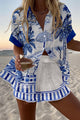 Conjunto de pantalones cortos sueltos con estampado de playa, botón y cintura elástica