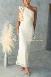 One-Shoulder Mesh Maxi Dress – Slim Fit Party Dress