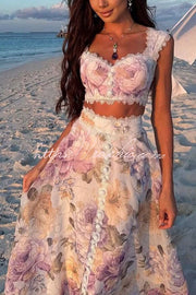 Floral Lace Sweetheart Tank & High-Rise Maxi Skirt Set