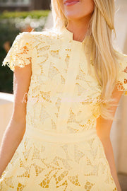Floral Lace High Neck Mini Dress with Cape Sleeves