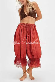 Elastic Waist Lace Hem Bloomer Pants – Loose Fit