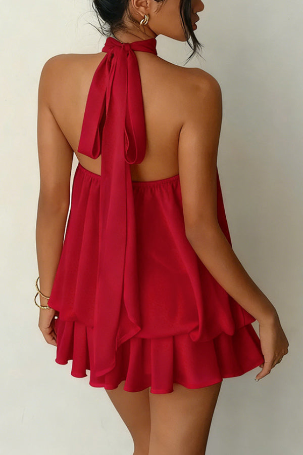 Chiffon Halter Neck Backless Mini Dress | Vacation Style