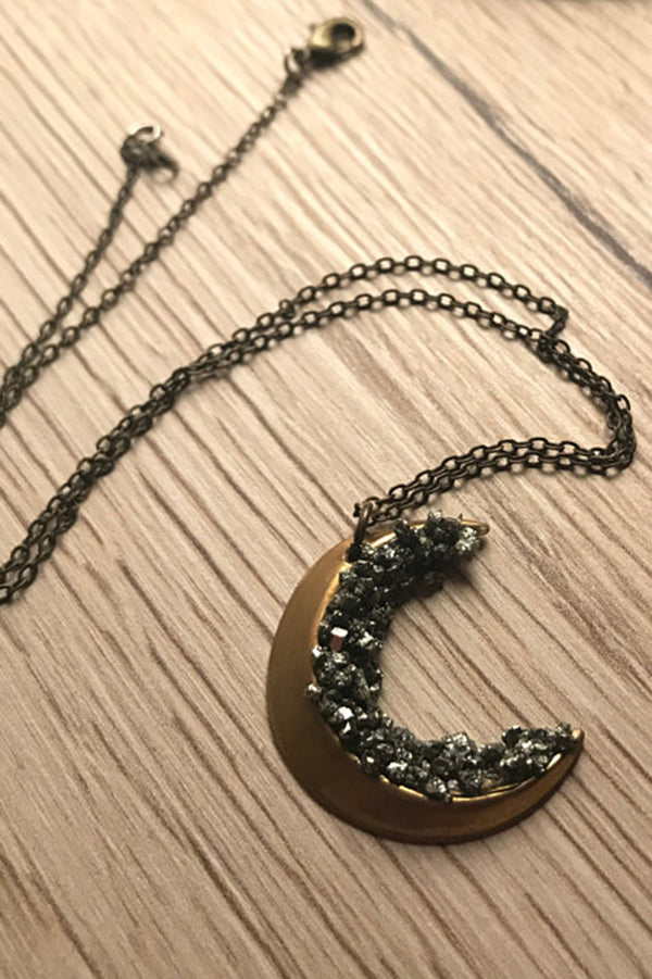 Vintage Moon Pendant Necklace in Gold-Tone Alloy
