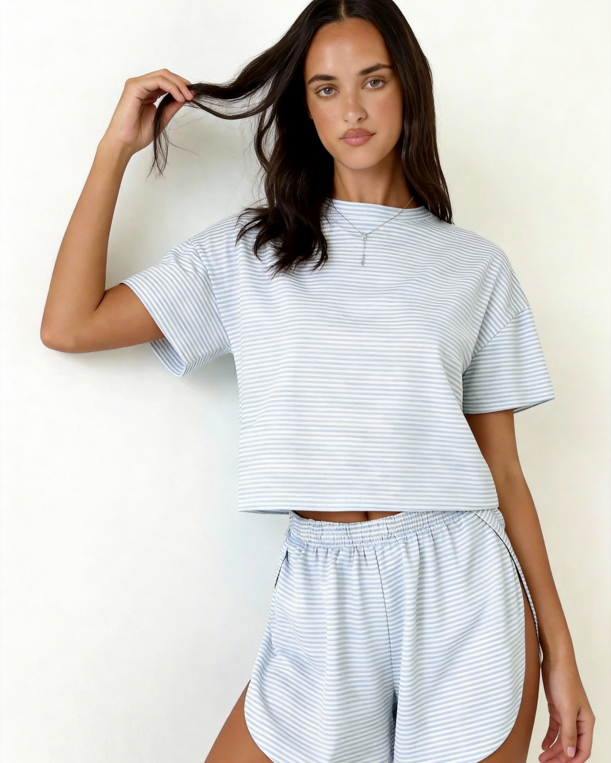 Striped Tee & Split Shorts PJ Set